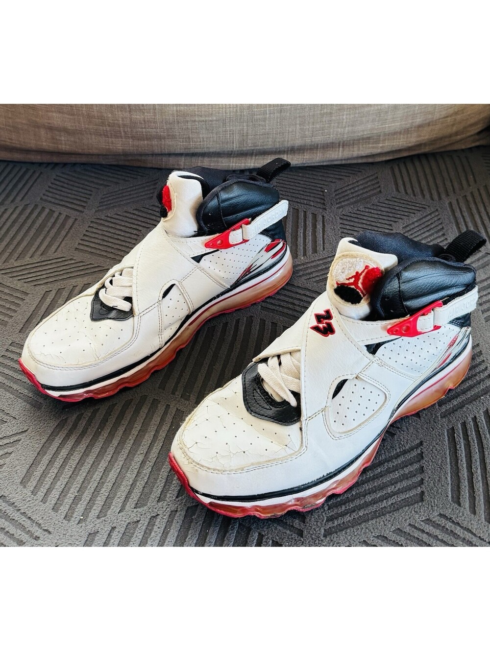 Air Jordan-vintage-Size 10.5-mid Top-Lace/Strap-Red,White,Black